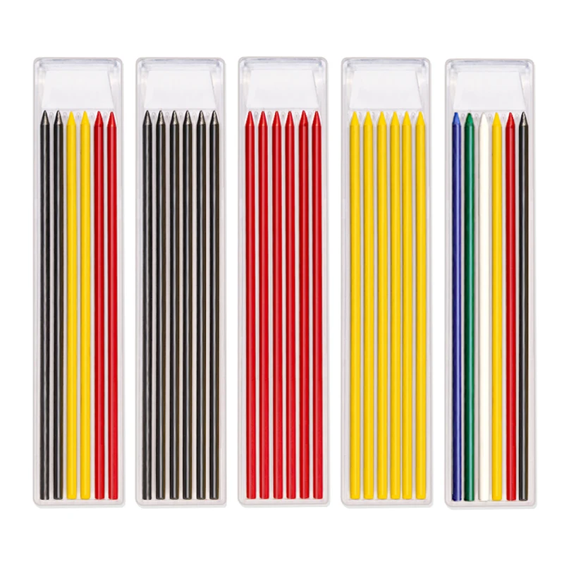 Crayons automatiques pour le travail du bois, 6 couleurs, 2.8mm, trou profond en métal, taille-crayon mécanique intégré pour outils de marquage de traçage