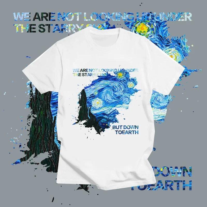 Van Gogh The Starry Night Classic Print Men Women Tshirt Summer Fashion The Starry Night Shirt Short-sleev Aesthetic Streetwear