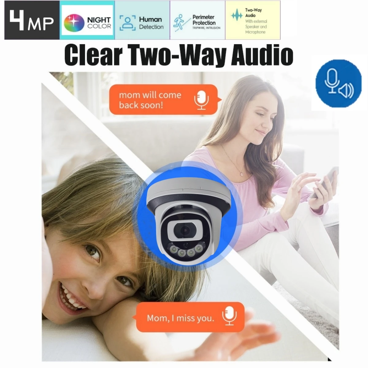 4MP WiFi Security Camera dome Indoor Wireless Color Night Vision IP Camera Supports Two-way Talk Home Video Surveillance System