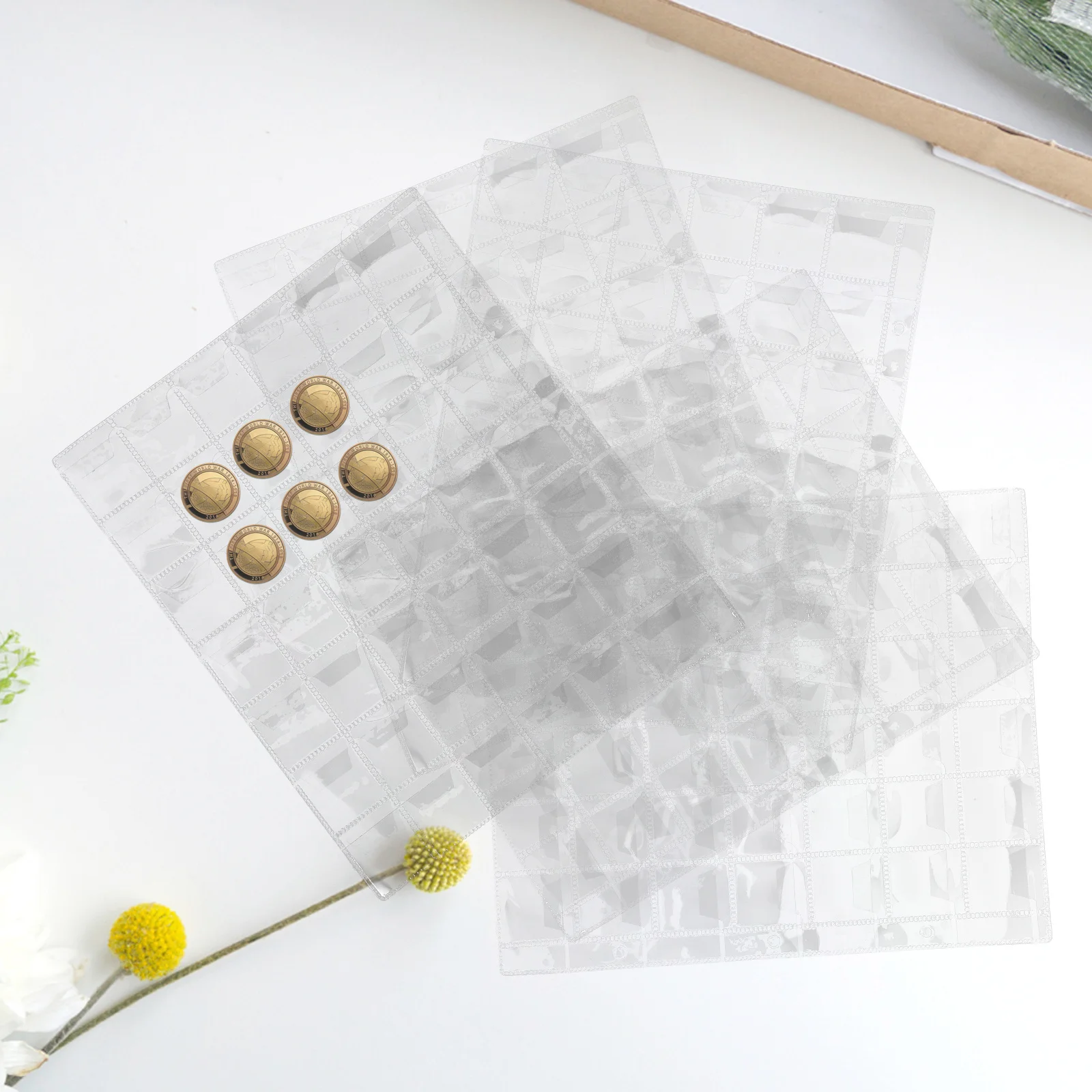5Pcs Coin Collection Holder Album 42 Pockets Transparent Pages for Coins Banknotes Cards Collectibles Storage