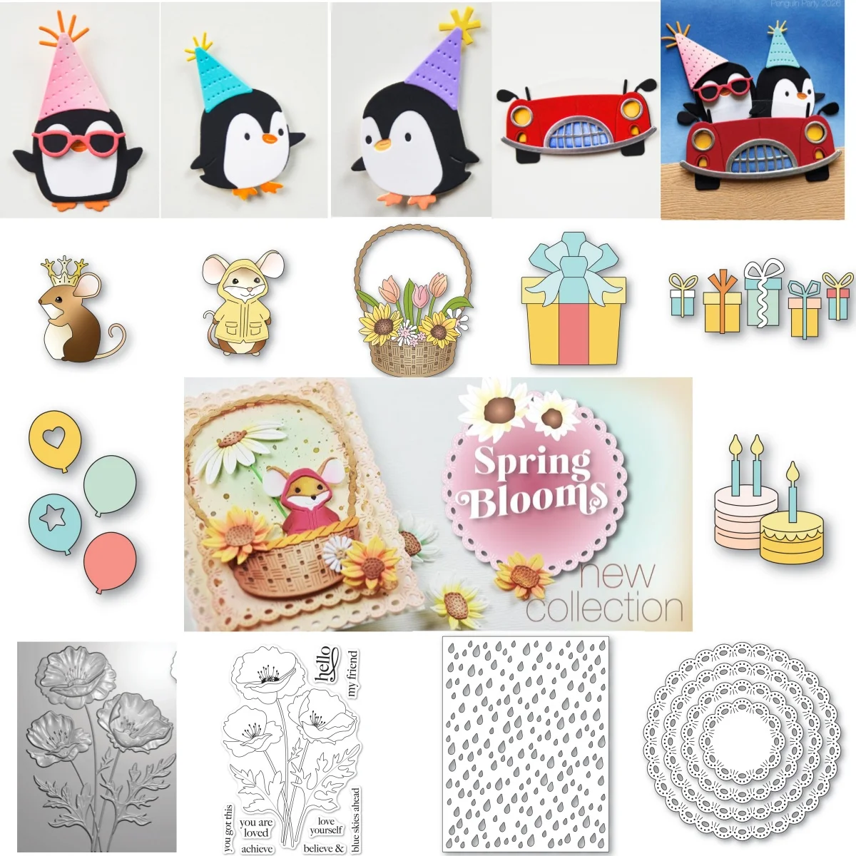 Penguin Party Gift Cakes Car Poppies Metal Cutting Dies Clear Stamps Stencil Hot Foil for DIY Decorating Scrapbook Birthday 2026