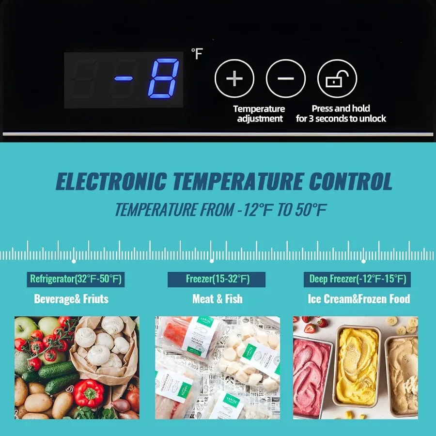 Compact Chest Freezer with Removable Basket for Home Garage or Basement Storage Digital Control Panel with Temperature Range fr