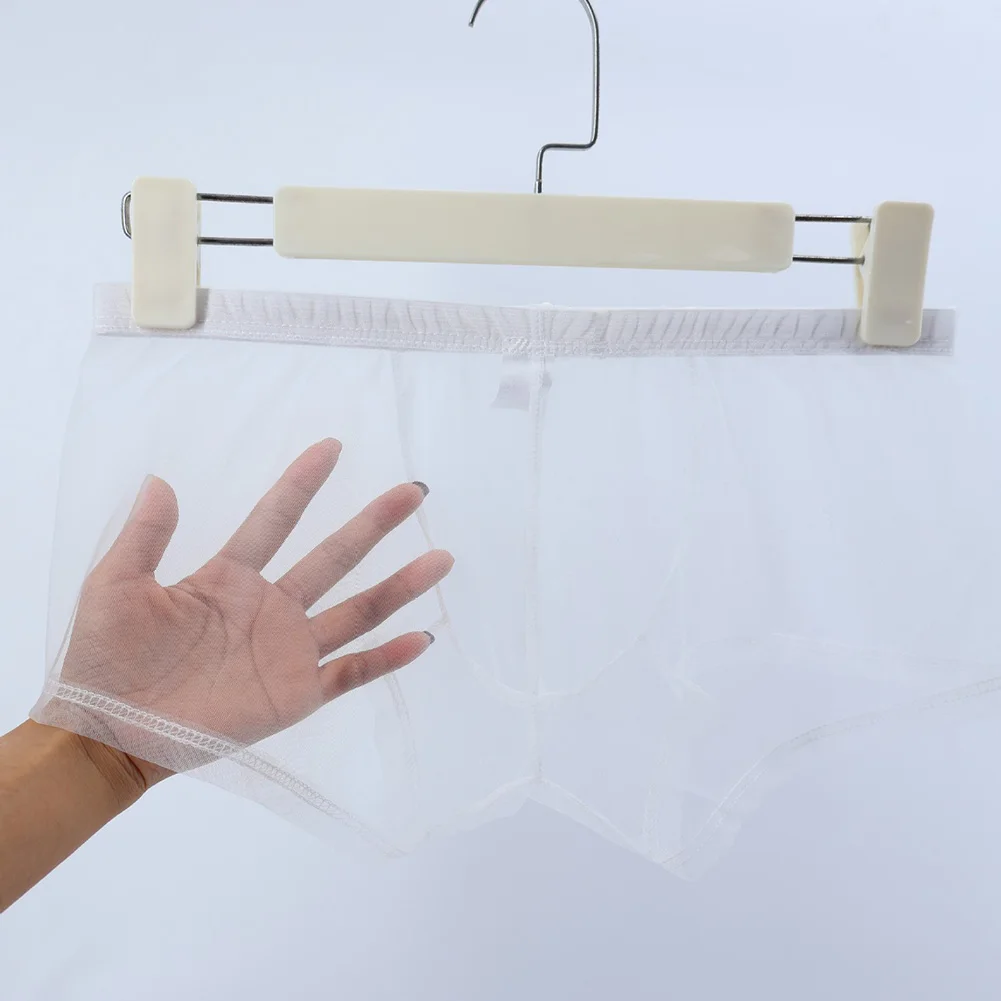 الرجال شير رقيقة جدا ملخصات شبكة انظر من خلال سراويل بوكسر ملابس داخلية جيدة التهوية منتصف الارتفاع منظور سراويل سريعة الجافة الملابس الداخلية #5