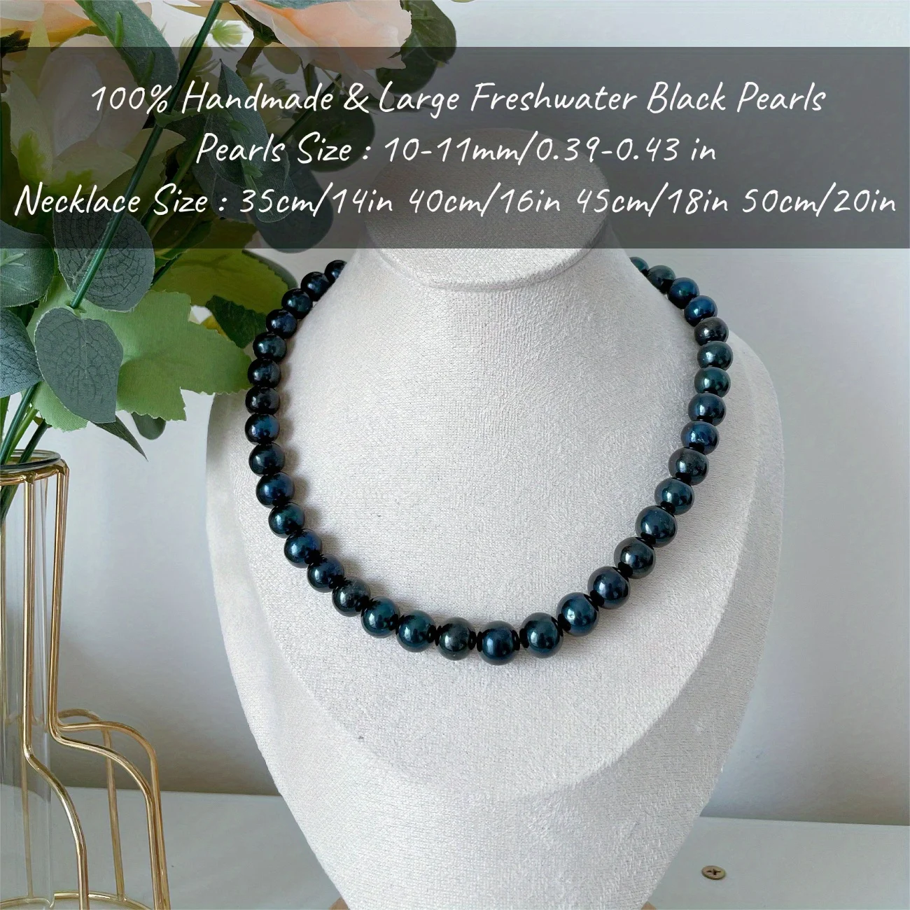 MYSOYA 10-11 مللي متر قلادة لؤلؤ المياه العذبة السوداء للنساء والرجال مع صندوق هدايا هدية مثالية لحفلات الزفاف وأعياد الميلاد وعيد الميلاد والعام الجديد