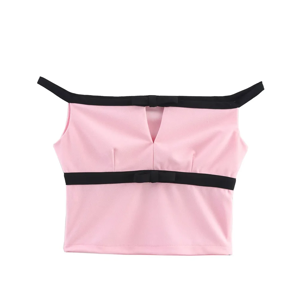 nuovo articolo estivo da donna decorazione con fiocco colore a contrasto design con fessura temperamento top corto gonna slim fit pantaloni