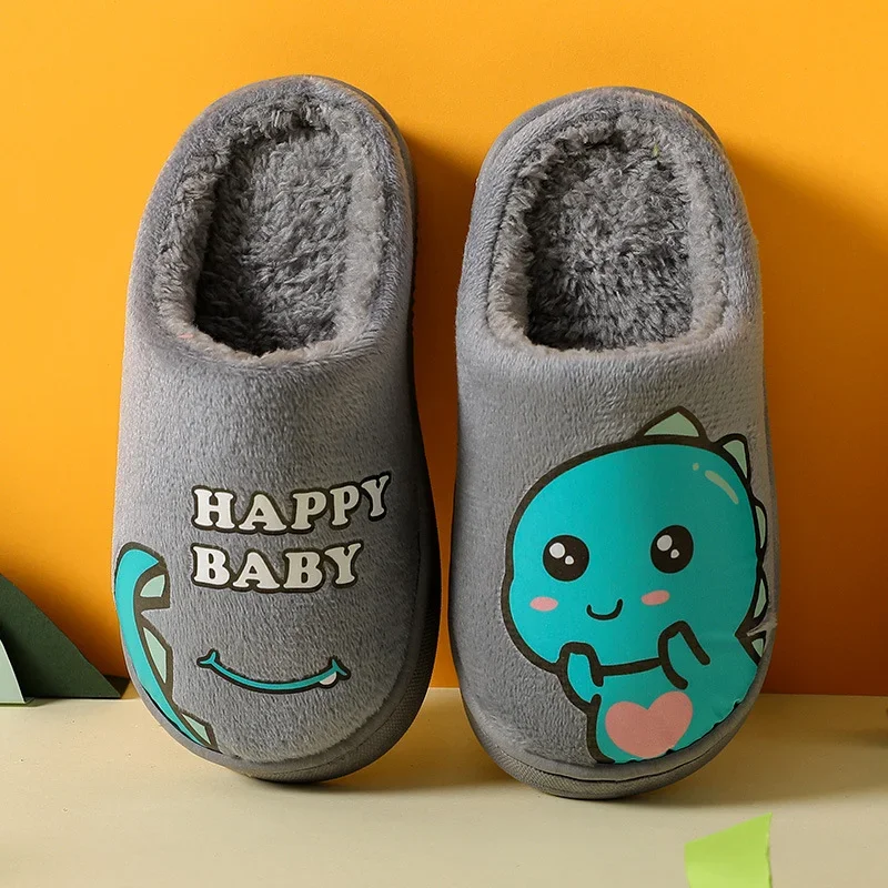 Winter Children‘s Slippers 2022 New Kids Slippers Dinosaur Warm Plush Indoor Autumn Non-Slip Soft Plush Slipper for Boys Girls