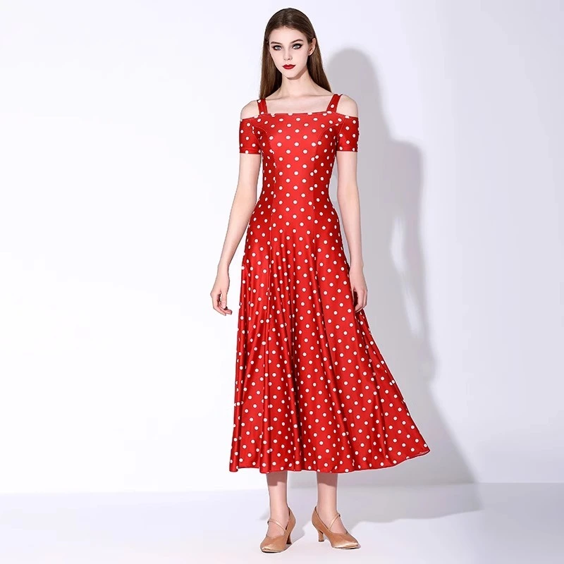 

Удобная и модная юбка премиум-класса для современного танца, платье из спандекса с принтом в горошек, качественный танцевальный костюм национального стандарта