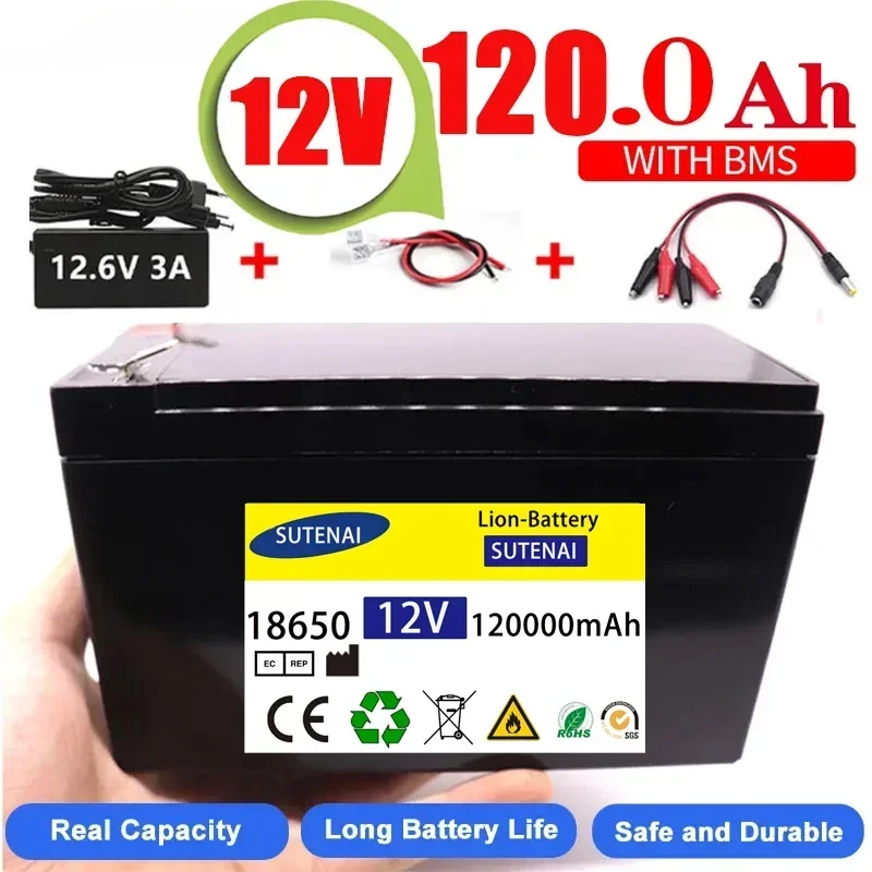 

Upgraded 12V 120Ah 18650 lithium battery Built-in BMS pack Rechargeable battery for solar energy electric vehicle battery