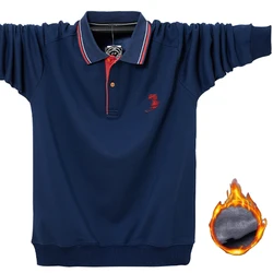 Polo de manga larga para hombre, camisa informal de algodón grueso y cálido, con bordado de talla grande, holgado, para invierno