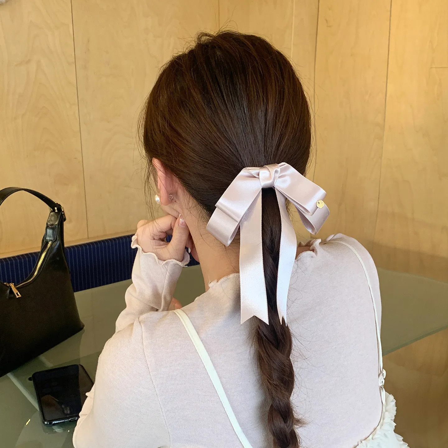 

Classysatin double-layered bows hair clip for women classy back of the head half-tied hair top clip ballet style hair accessories headwear