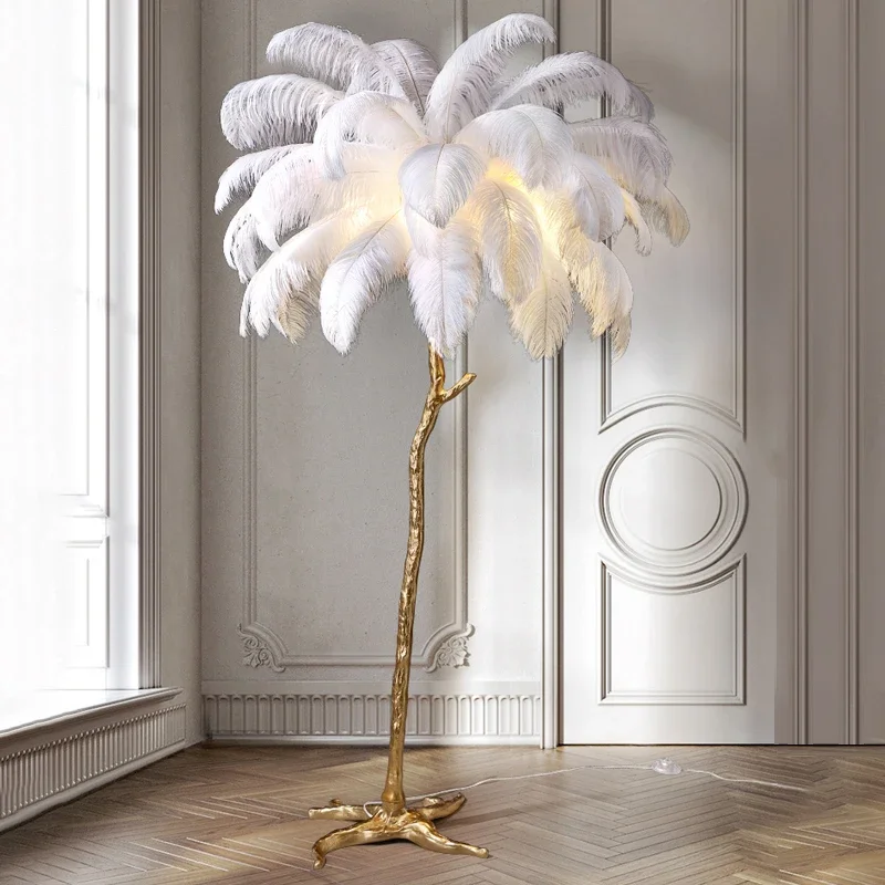 Modern LED Feather Floor Lamp Nordic Ostrich Standing Light for Ins Live Broadcast Room Living Bedroom Sofa Corner Home Decor