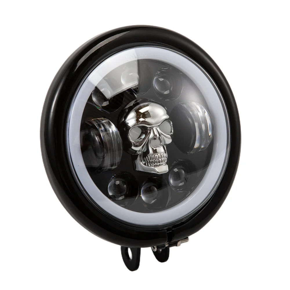 5.75 Inch Round LED Skull Headlight Far Near Light DRL With Turn Signal Angel Eyes Shape Motorcycle Headlamps For Jeep Wrangler view 6