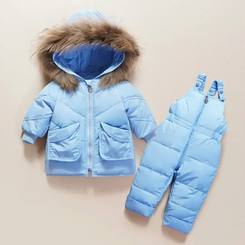 Children Duck Down Coat Jacket + Jumpsuit Toddler Girl Boy Clothes Set Kids Snowsuits Winter Outfit Suit Warm Baby Overalls 1-4Y