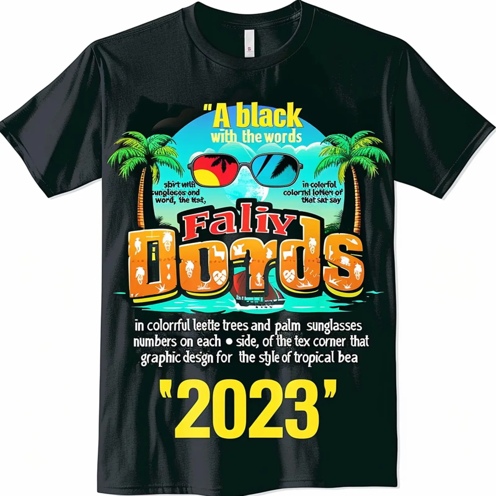 Family Cruise 2023 Beach Scene Graphic Design Black TShirt