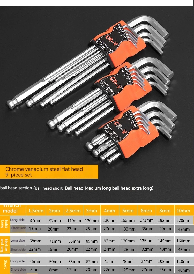 9PCS L Typ Doppel-Ende-Schraubendreher Inbusschlüssel Set Inbusschlüssel Hexagon Flache Kugel Torx Stern Kopf Spanner schlüssel Set Hand Werkzeuge – Detail 5