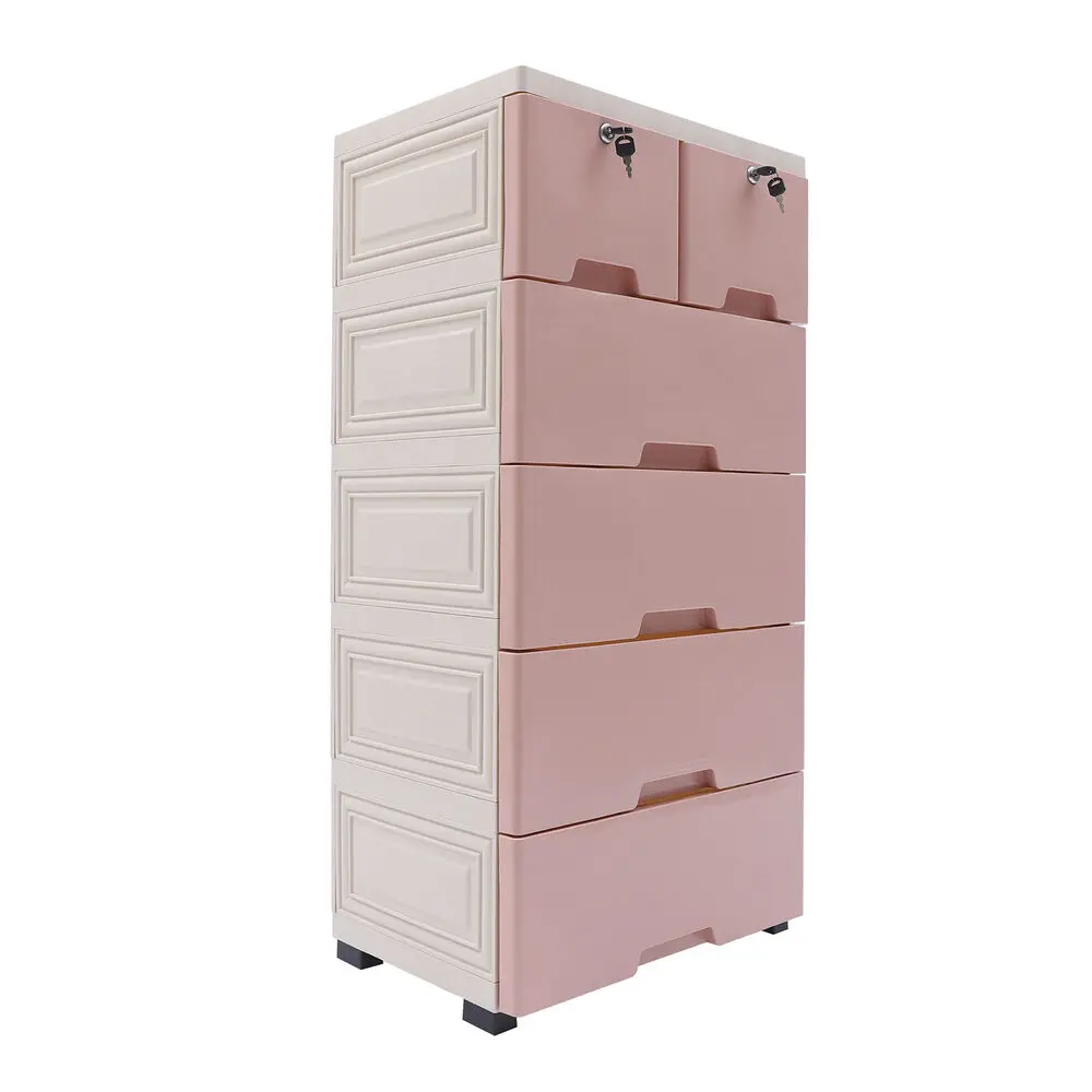 

6-Closet Drawers Organizer Storage Plastic Cabinet Dresser Clothes Bedroom Pink