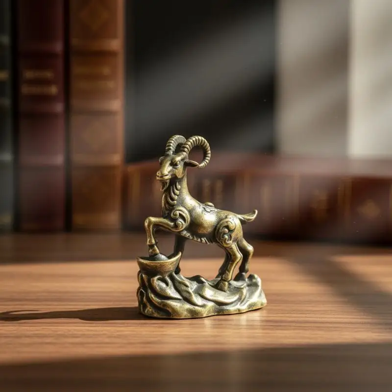 1Pcs Metal Zodiac Goat Statue Decoration Sheep Animal Theme Flat Base Frame Tabletop Ornament Auspicious Implication