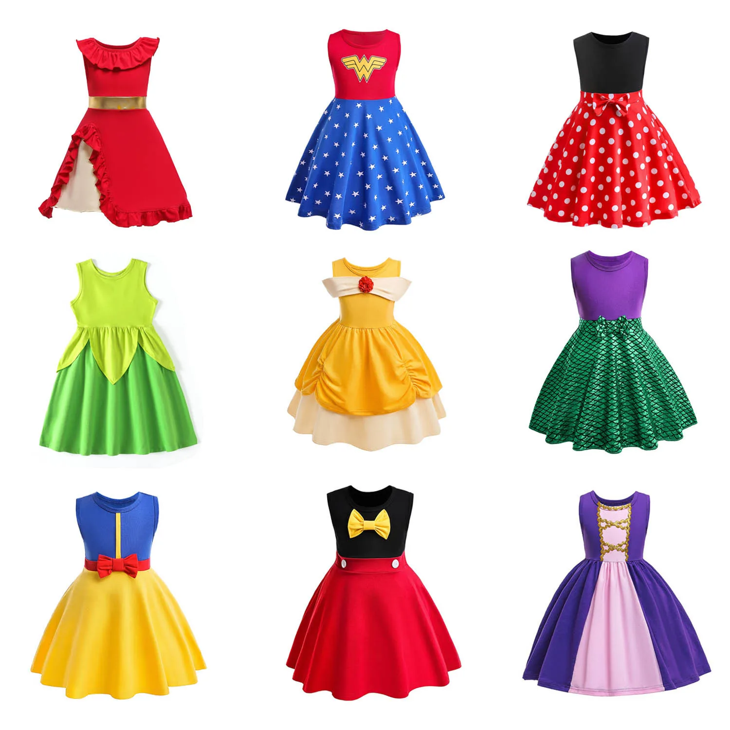 Little Girls Movie Beauty and the Beast Princess Bella Frozen Elsa Anna Rapunzel Princess and the Frog Snow White Easter Dress