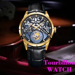 Real Tourbillon watch with a men's skeleton movement and a luxurious waterproof sapphire mechanical watch with a skeleton clock