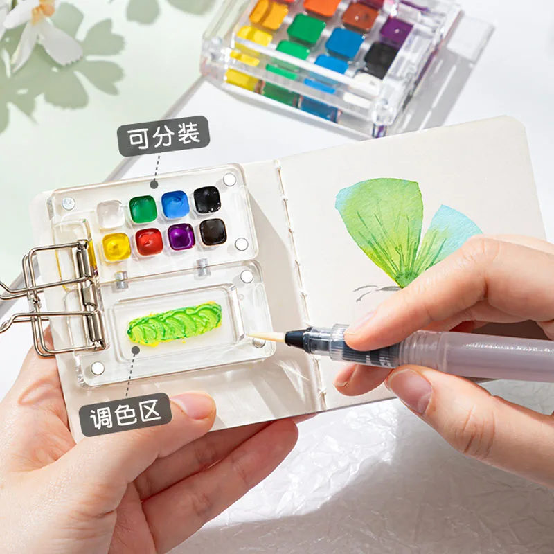 Watercolor Palette Ins Style Travel Portable Mini Watercolor Acrylic Paint Box Square Tray Box Art Painting Supplie