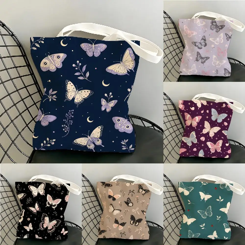 Butterfly Garden Storage Bags Canvas Tote Bag Large Double-Sided Print Daily Commute School Fashion Shopping Casual Style&Gift