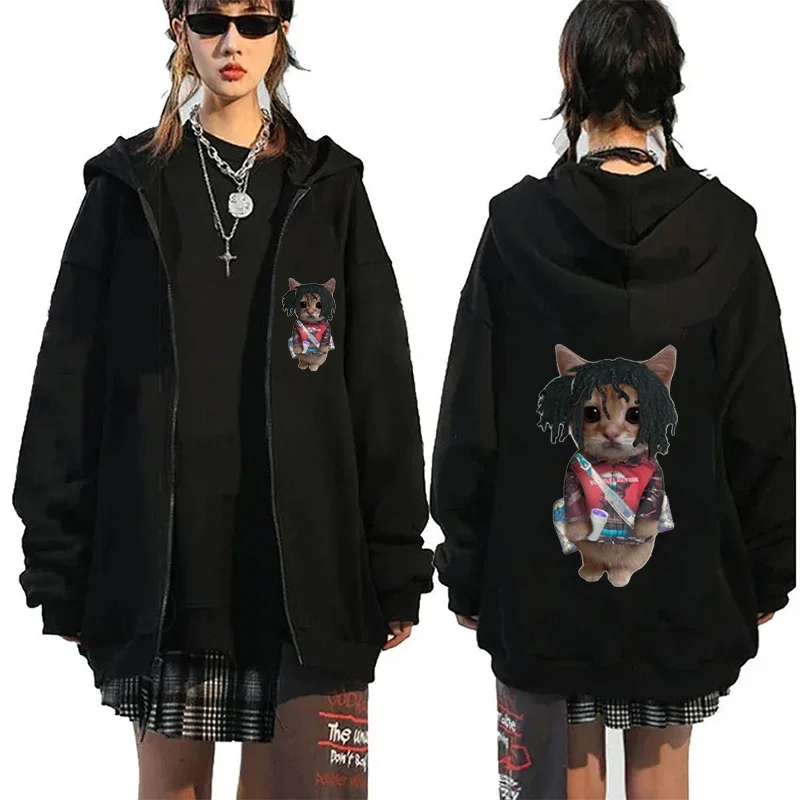 

Музыка Люкки Китти, толстовки на молнии с принтом, забавная мужская толстовка в стиле рэпера, винтажный стиль, подходит для осенне-зимнего сезона, подарок для фаната