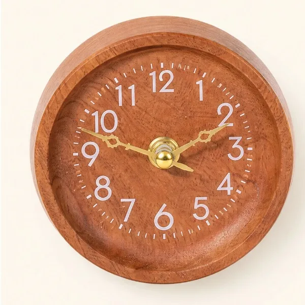 Solid Wood Silent Desk Clock Minimalist Modern Bedroom Desk Clock Walnut Wood Table Clock