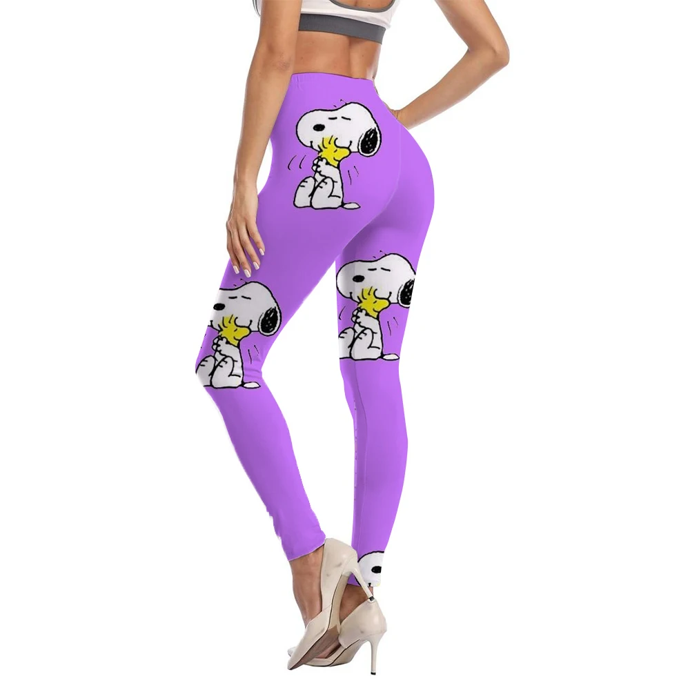 Snoopy Dog Print Themed Brushed Fashionable Stretch Sports Leggings Tight Fitting Elegant Sexy Women's Pencil Pants