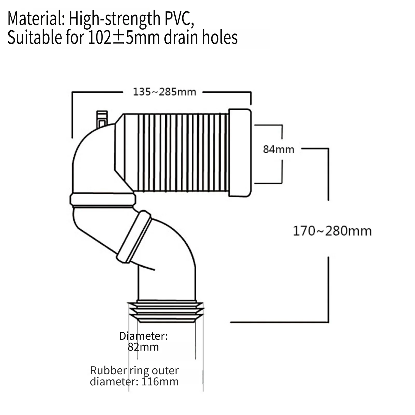 PVC Toilet Relocation System Wall Mounted to Floor Drain with Adjustable Cutting Design and Sealed Connections