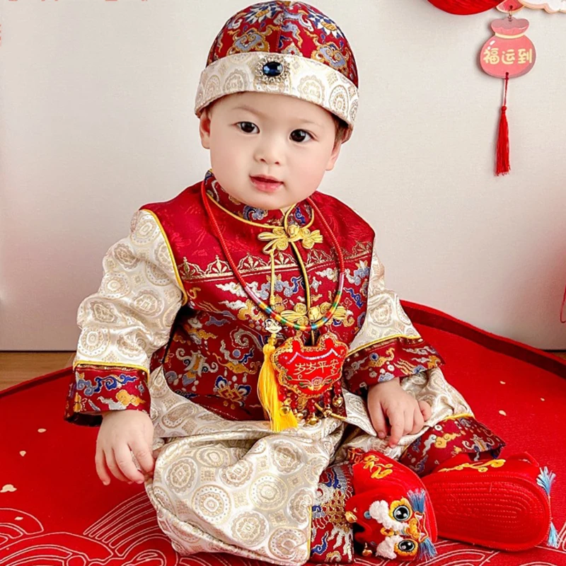 

Baby Kid Tang Suit Chinese Traditional Hundred Days One Year Outfit Costume Spring Festival New Year Clothes Photography Clothes