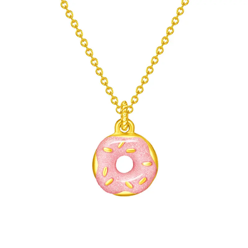 

New Arrival 999 24K Yellow Gold Pendant 3D Gold Sweet Pink Round Necklace Pendant