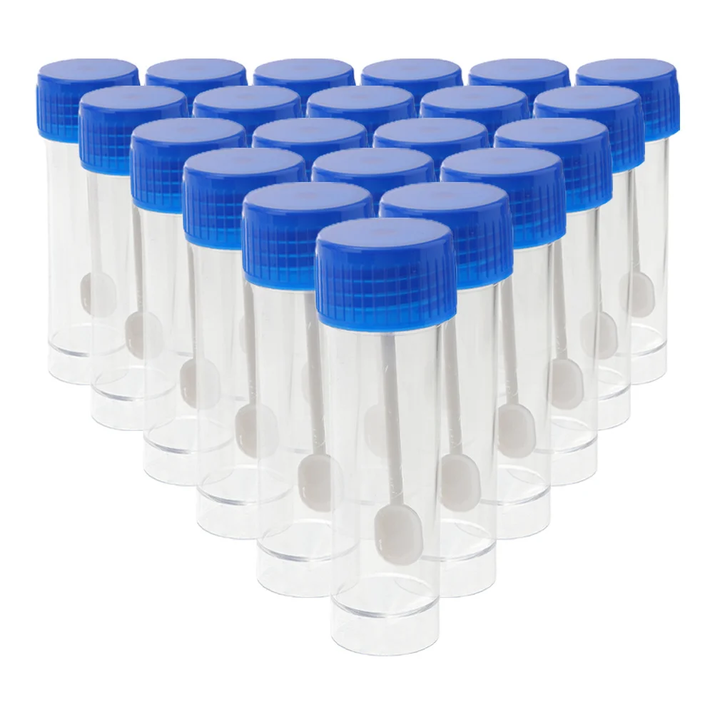 50Pcs Stool Sample Cups 25ml with Spoon Fecal Testing Containers Sampling Cups Plastic Recipients for Lab Hospital Use