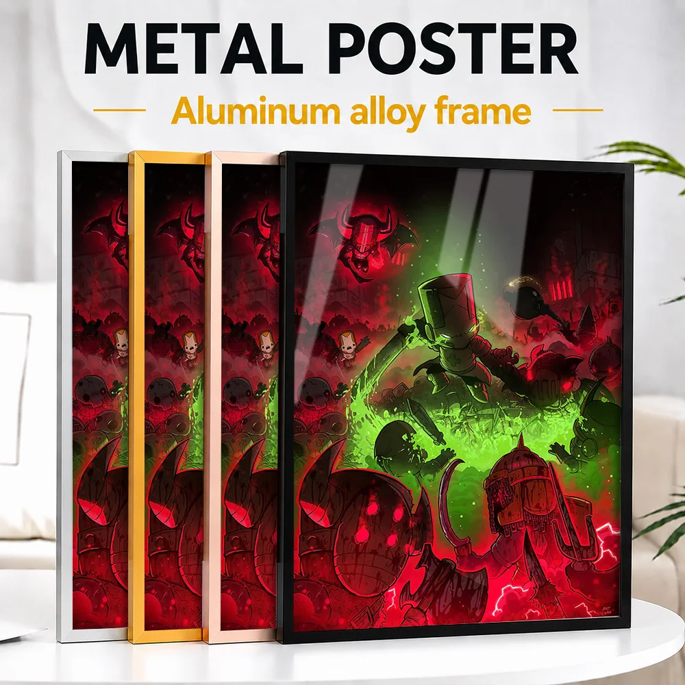 Castle Crashers Battle Scene Framed Aluminum Metal Poster Personalized Comic Style Wall Art For Living Room, Fantasy Fan Gift