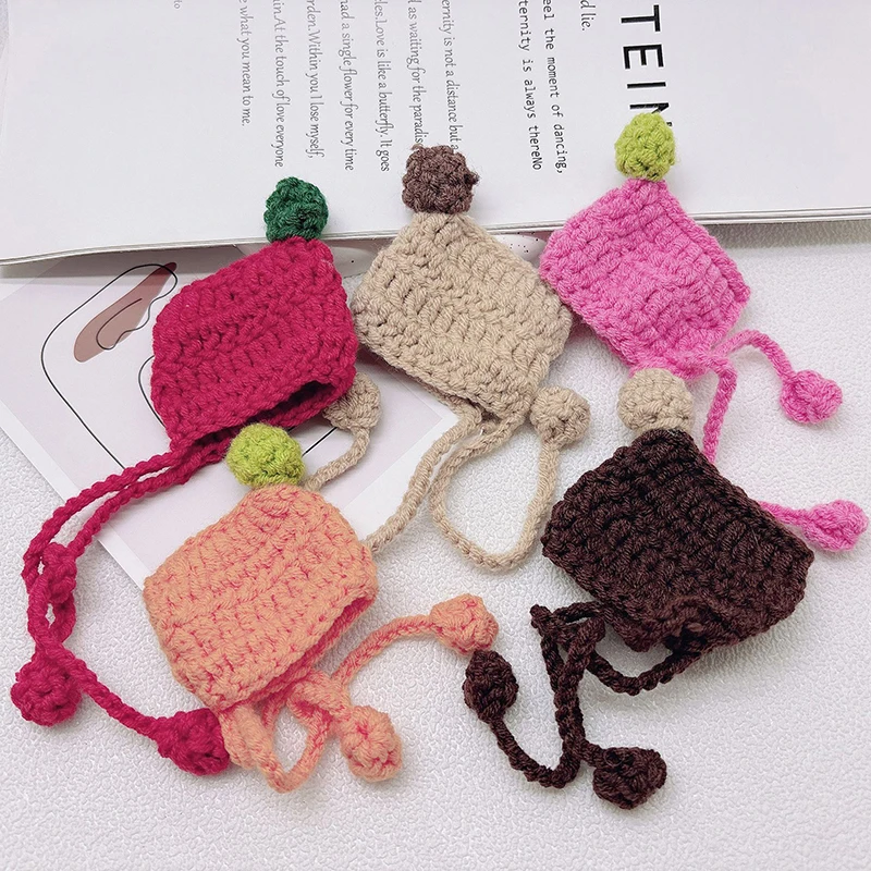 2Pcs Cute DollHouse Doll Hat Mini Straps Handmade Woven Hook Knitted Woolen Head Covers DIY Doll Decoration Toy For Children