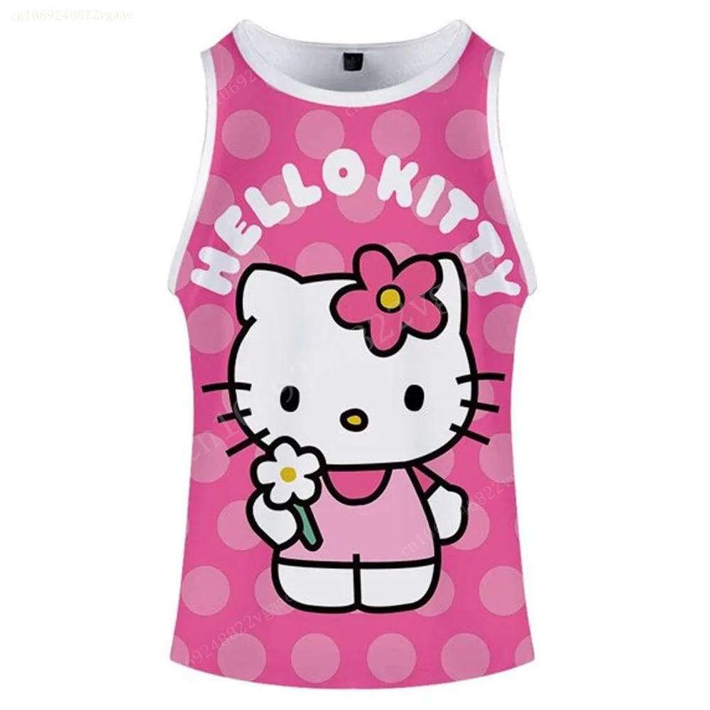 

2024 Summer Hello Kitty Tank Top Hellokitty Basketball Jersey Men Boys Kids Clothes Children T Shirt Sportwear Training Uniform