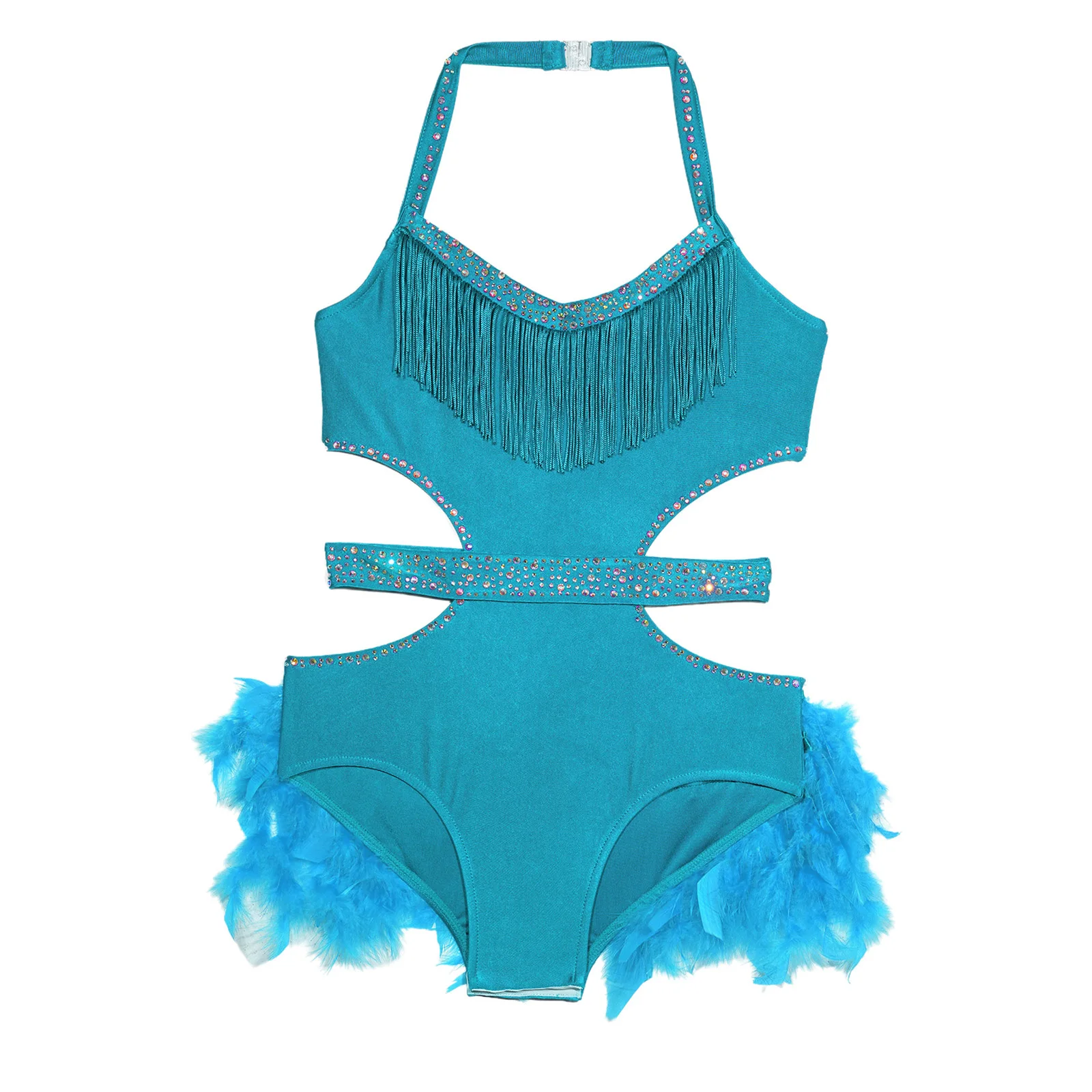 어린이 소녀 라틴 재즈 댄스 드레스 라인스톤 깃털 스커트 레오타드 반짝이는 의상 댄스 대회 무대 공연용