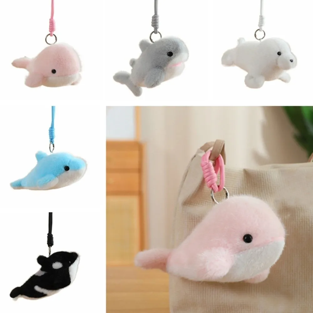 Portachiavi con bambola di peluche con delfino animale dell'oceano, ciondolo per borsa, zaino, ciondoli, portachiavi con animali di peluche, portachiavi con bambola di peluche soffice del fumetto