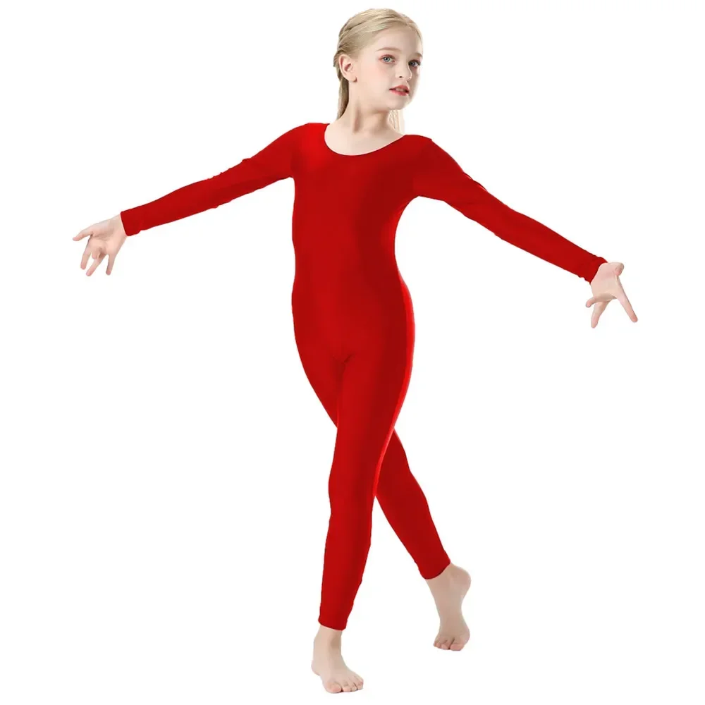 OVIGILY Girls Spandex Dance Unitard Kids Long Sleeve Gymnastics Unitards Team Dancewear Scoop Neck One Piece Bodysuits