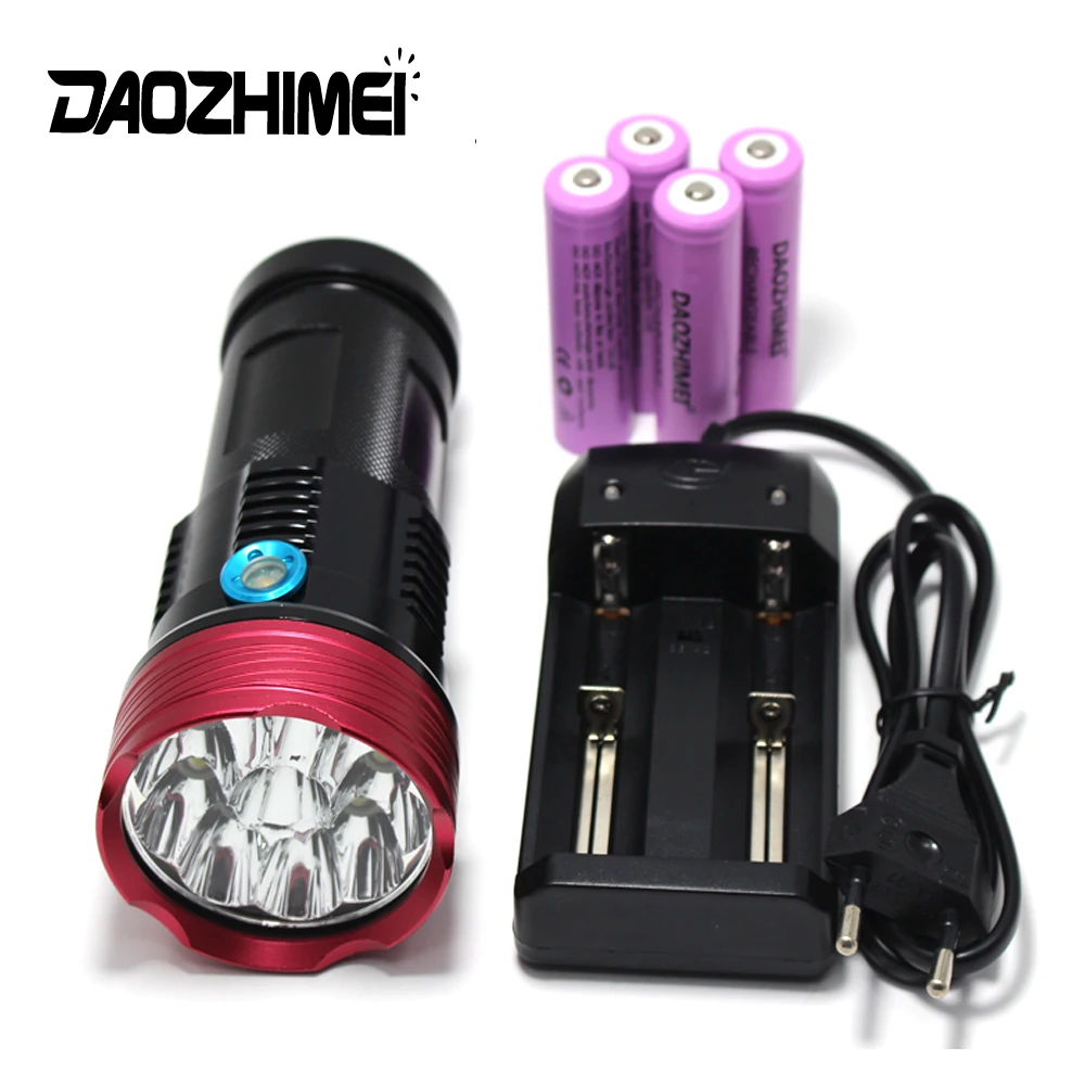 

8000 lumens high power flashlight 10x T6 LED flashlamp Waterproof Hunting Lantern camping Torch +4*18650 battery + Charger