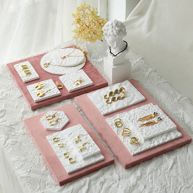 Jewelry display shelf pink tray desktop small place earrings ring display shop counter to receive photo props