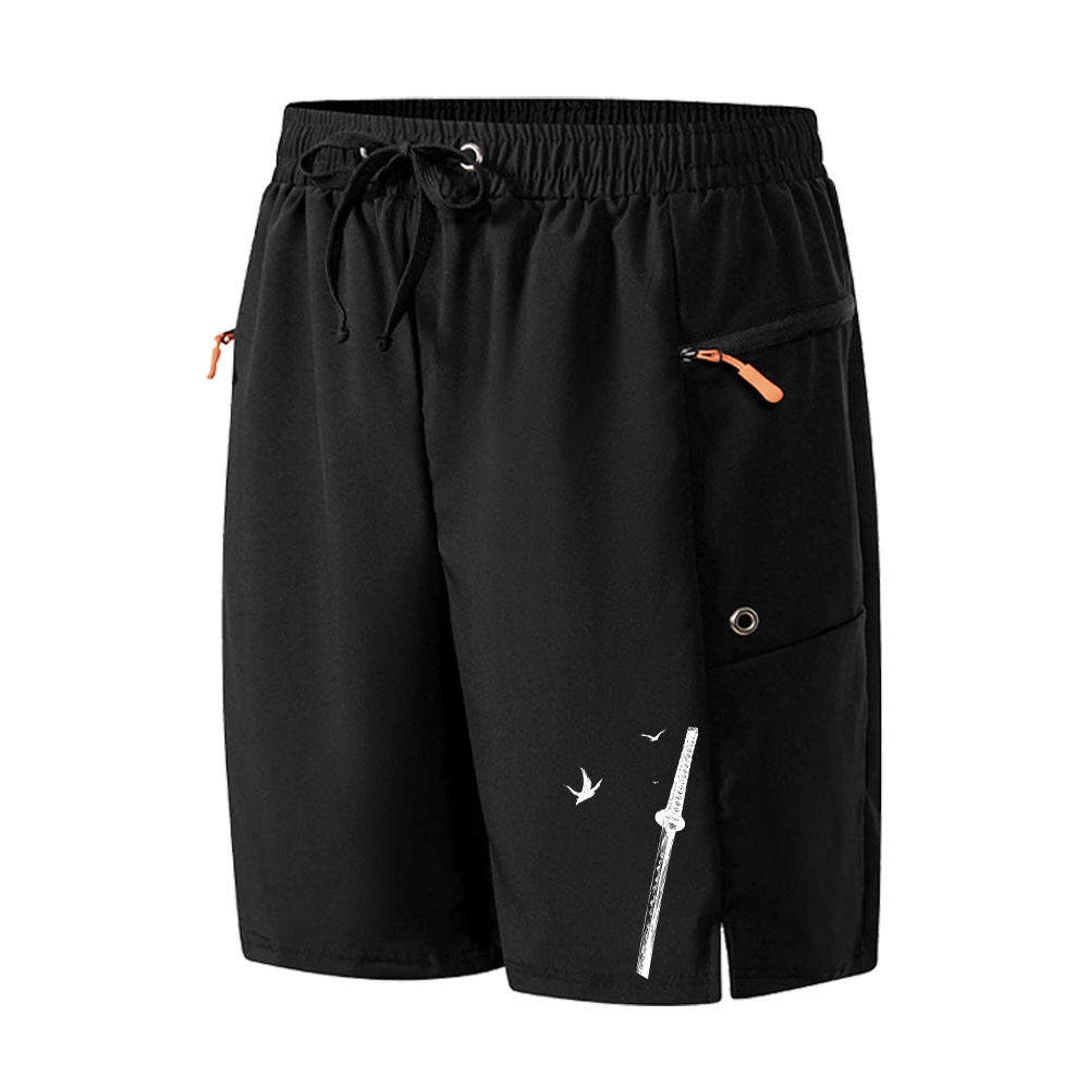 Men's Samurai Sword Print Beach Shorts Summer Casual Fashion Drawstring Sports Shorts Daily Exercise And Commute Basic Clothing