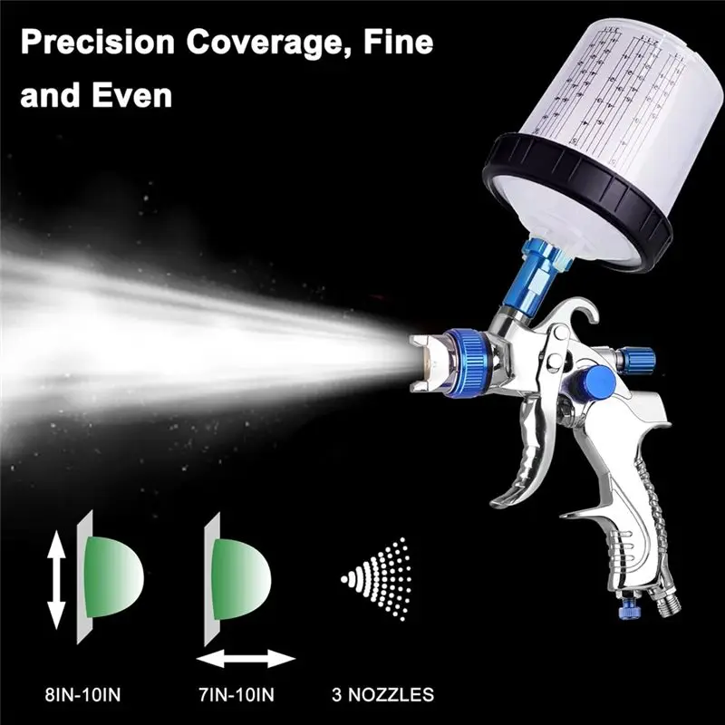 N10R-Hvlp Air Spray Paint Kit With 10Pcs 600ML Mixing Quick Cups, 1.4/1.7/2.0Mm Nozzles & Water Oil Separator, Paint Sprayer