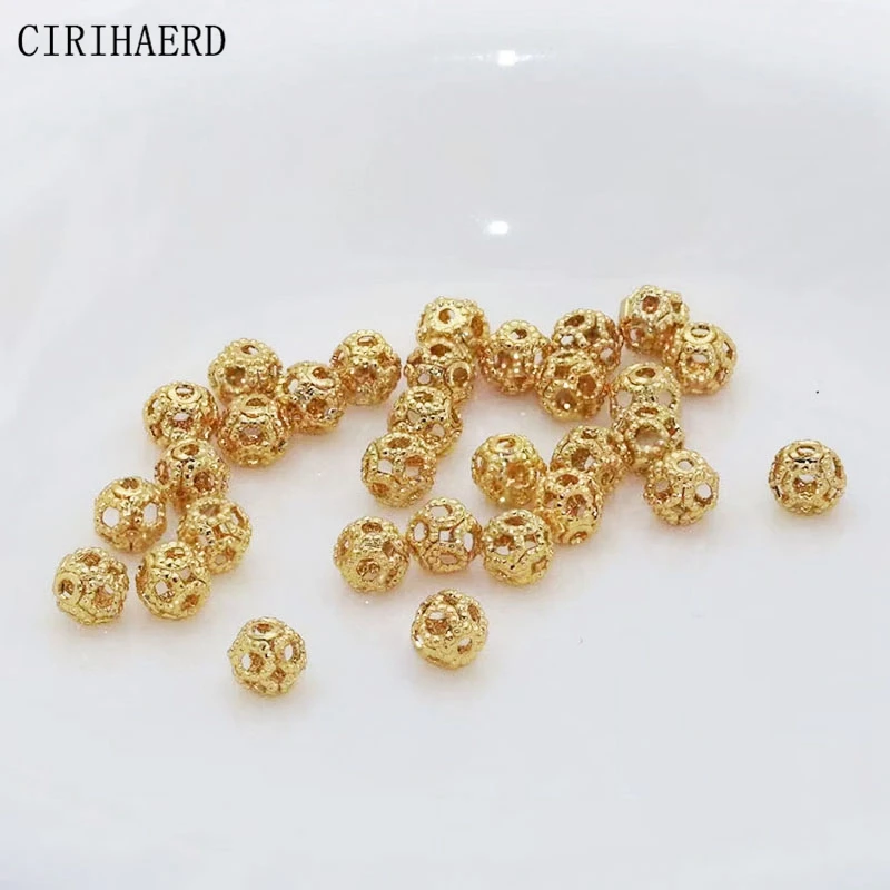 Supplies For Jewelry Necklace Bracelet Spacer Bead 18K Gold Plated Brass Hollowed-Out Beads For DIY Jewelry Making Accessories