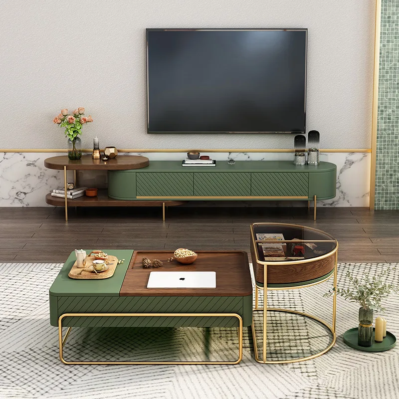 Light luxury lift coffee table TV cabinet combination small apartment living room multi-functional coffee table household modern