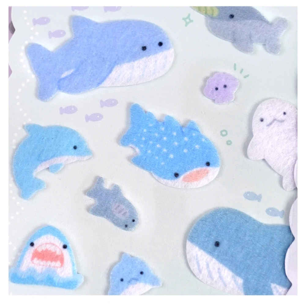 3 pcs Creative Animals Shark Lobster Felt Cloth Kawaii Decor Stickers Scrapbooking Diy Journaling Cute Stationery Diary Sticker