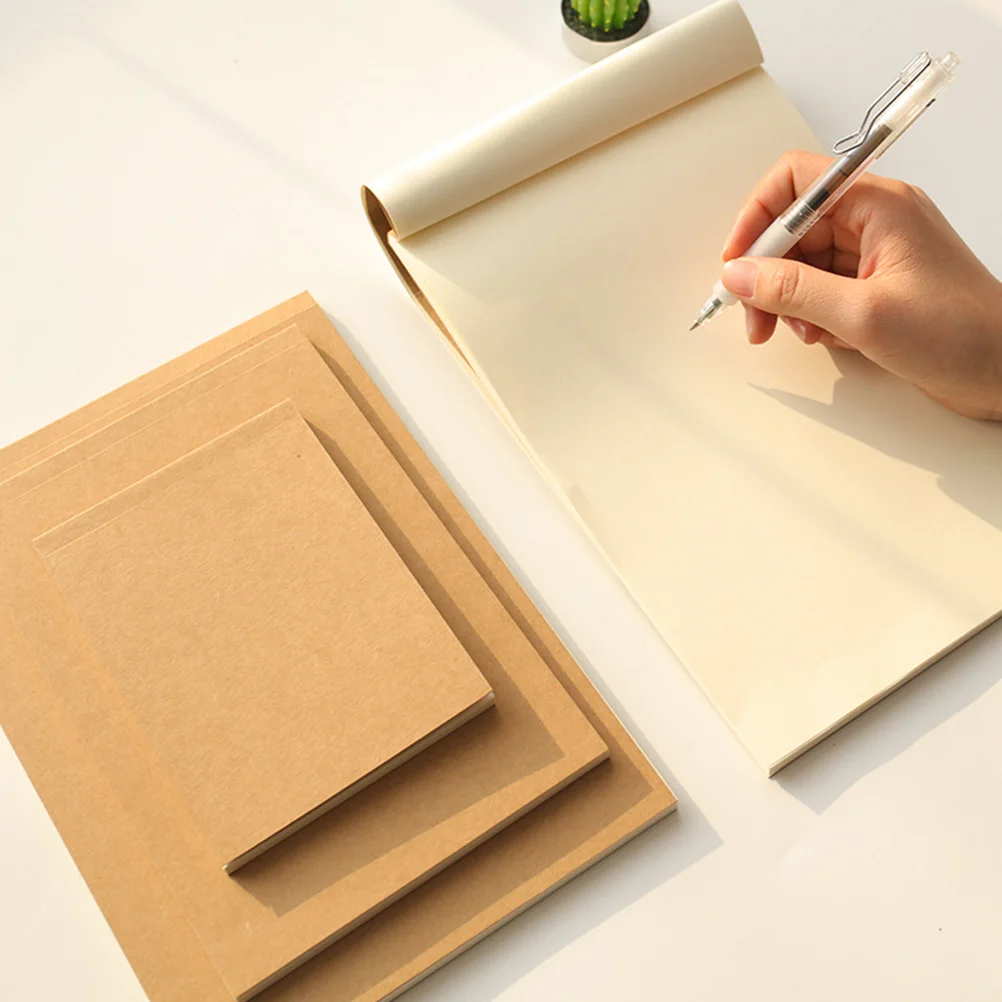 Kraft Paper Notebook Blank Inner Notebook Pocketbook First Draft Book Sketchbook School Supplies for Writing Drawing (M Size)