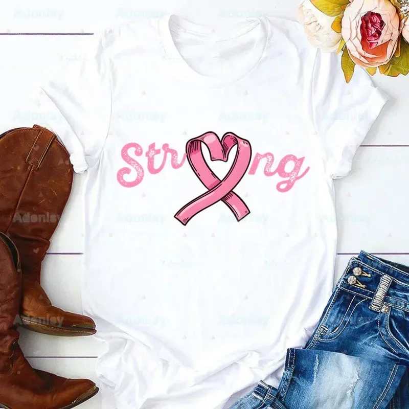 Camiseta rosa de octubre para concientización sobre el cáncer de mama, camiseta Harajuku para mujer, camiseta divertida para mujer, camiseta de