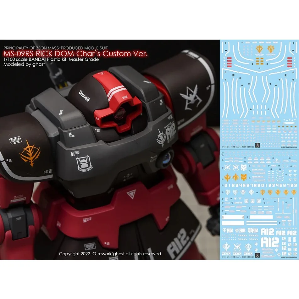 Modell Aufkleber für 1/100 mg MS-09RS Rick Dom char Custom ver. Modell Kits Ghost benutzer definierte fluor zierende HD-Aufkleber für Modell Hobby DIY