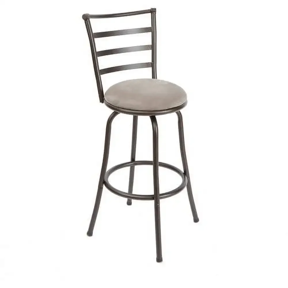 Indoor Adjustable 24" or 29" Swivel Barstool, Grey Microfiber Cushion