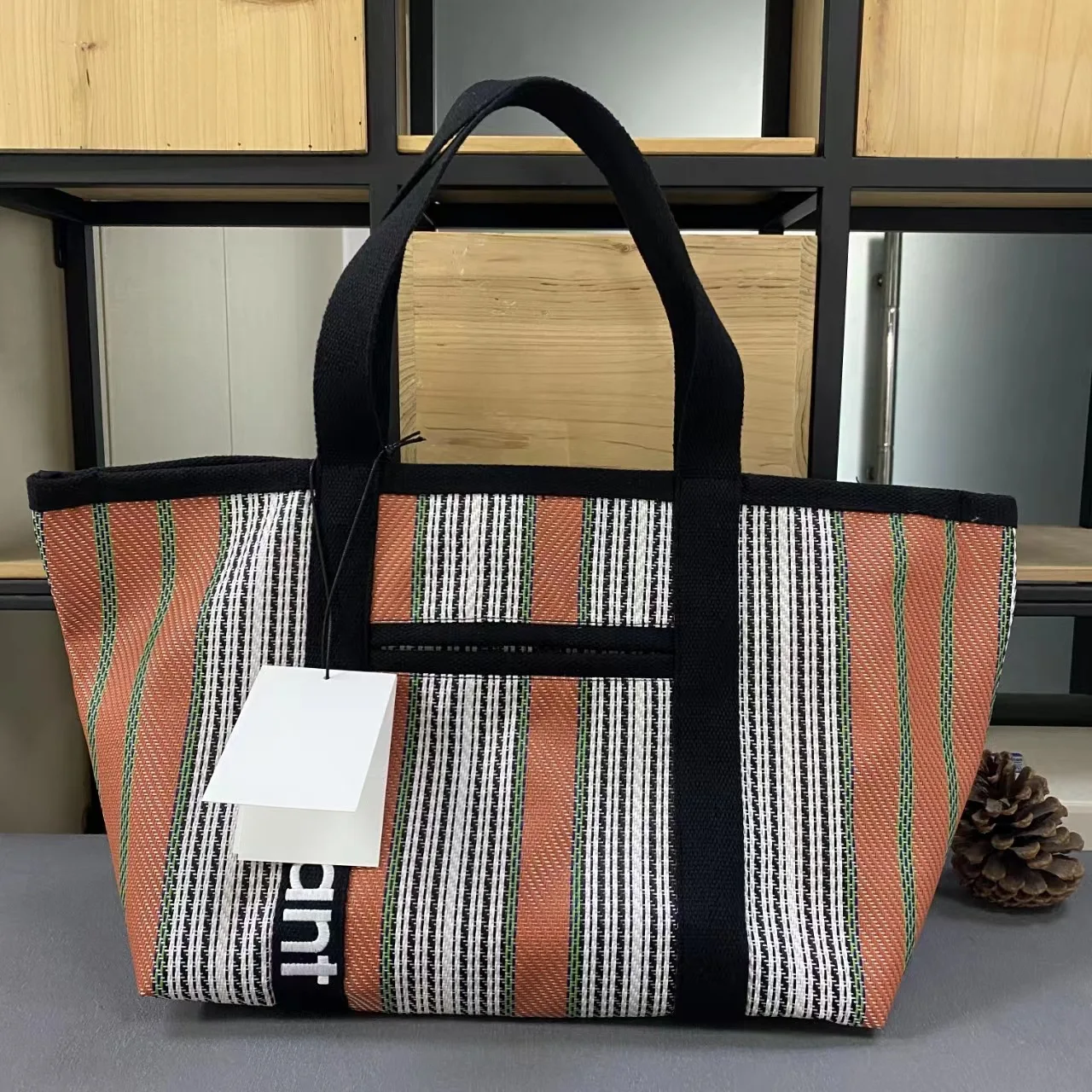 

2025 new color striped woven storage bag, large capacity leisure shopping bag, beach travel single shoulder tote bag
